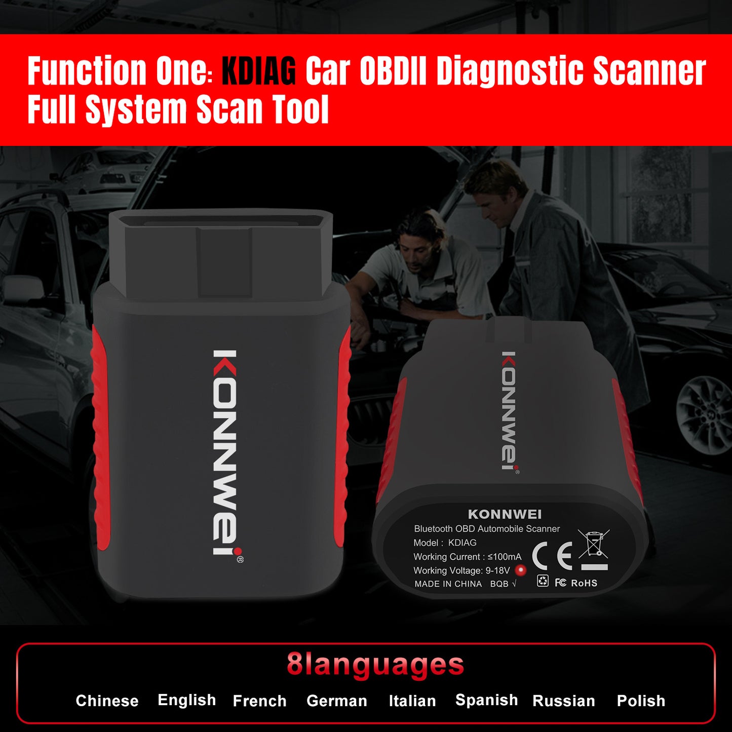 KONNWEI KDIAG Bluetooth 5.0 Full System OBD2 Scanner | 31+ Reset Functions | iOS & Android