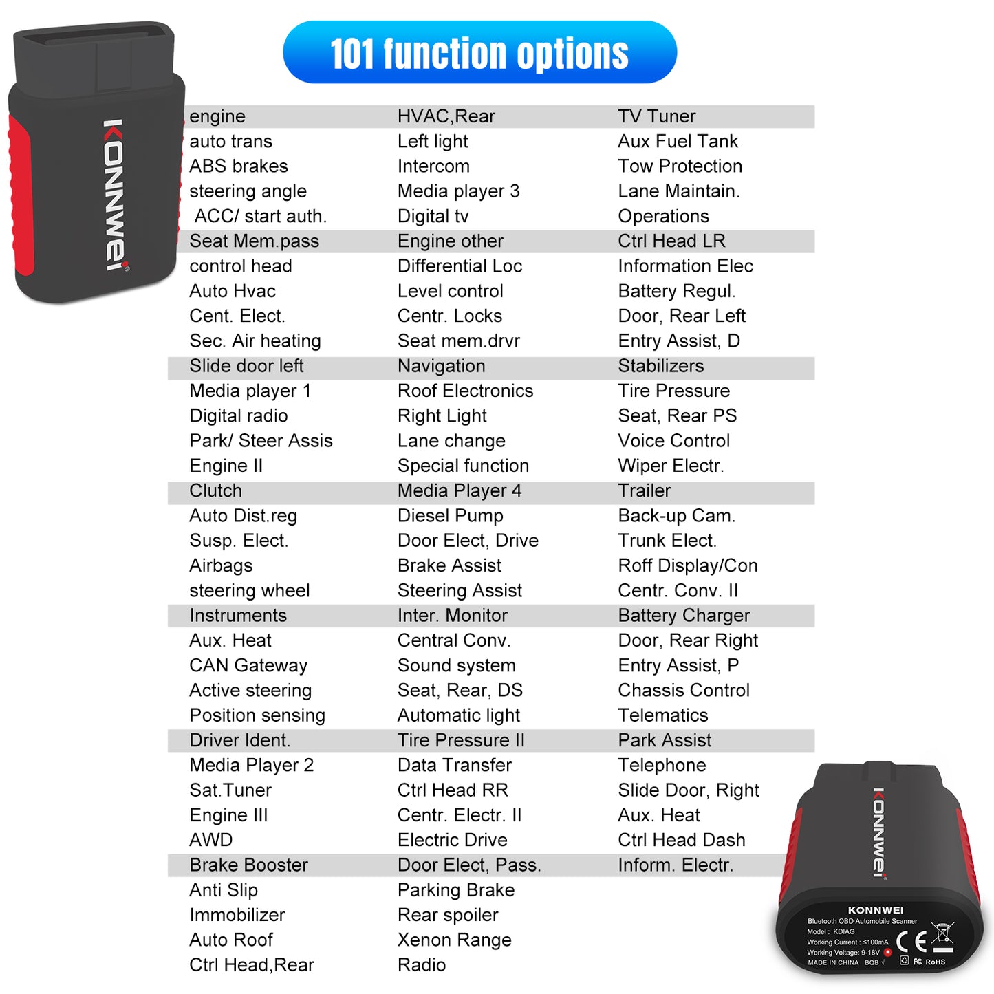 KONNWEI KDIAG Bluetooth 5.0 Full System OBD2 Scanner | 31+ Reset Functions | iOS & Android