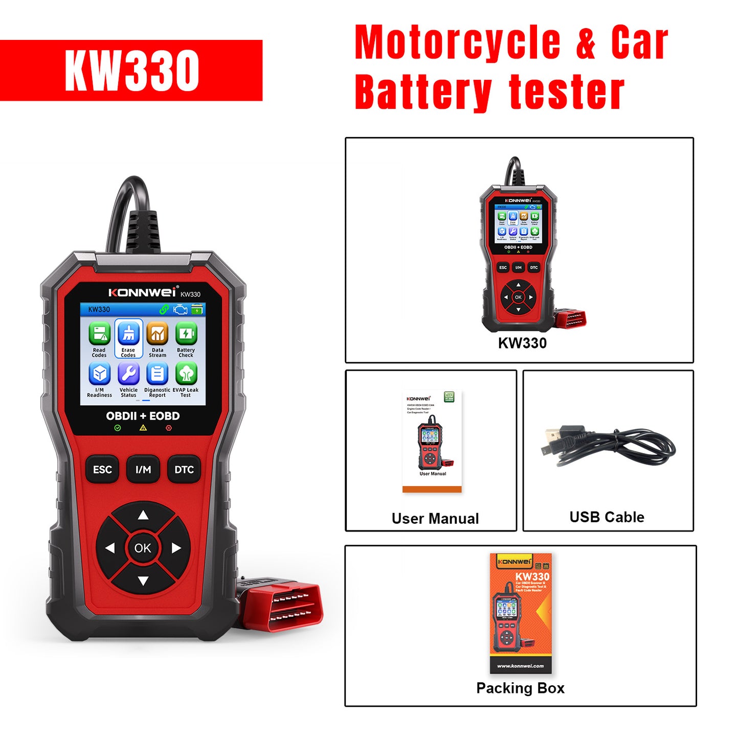 KONNWEI KW330 VAG OBD2 Diagnostic Scanner | Full System | VW Audi Skoda Seat | Oil EPB Battery Reset