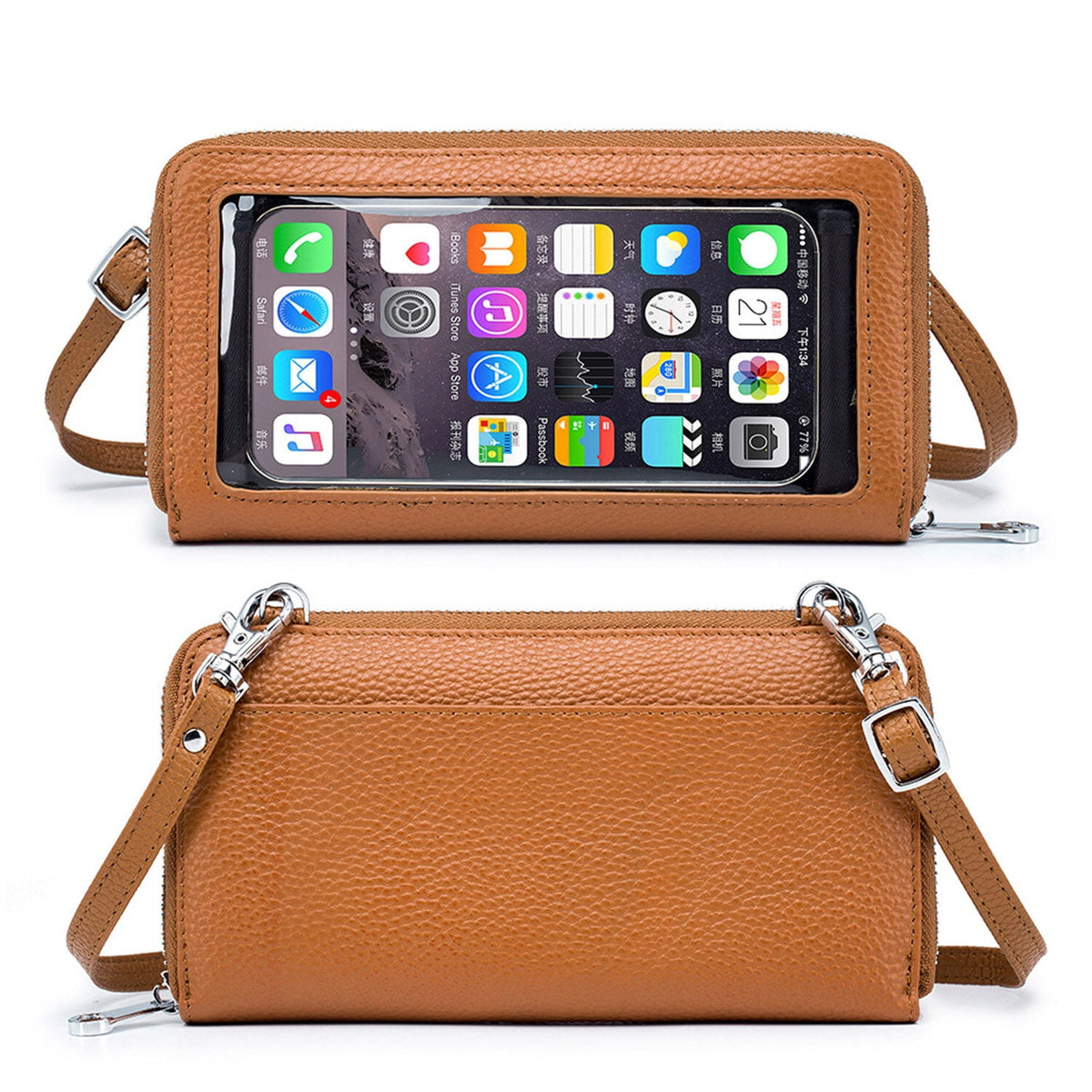 KAWELL Crossbody Cell Phone Purse for Women Genuine Leather Shoulder Handbag with Adjustable Strap