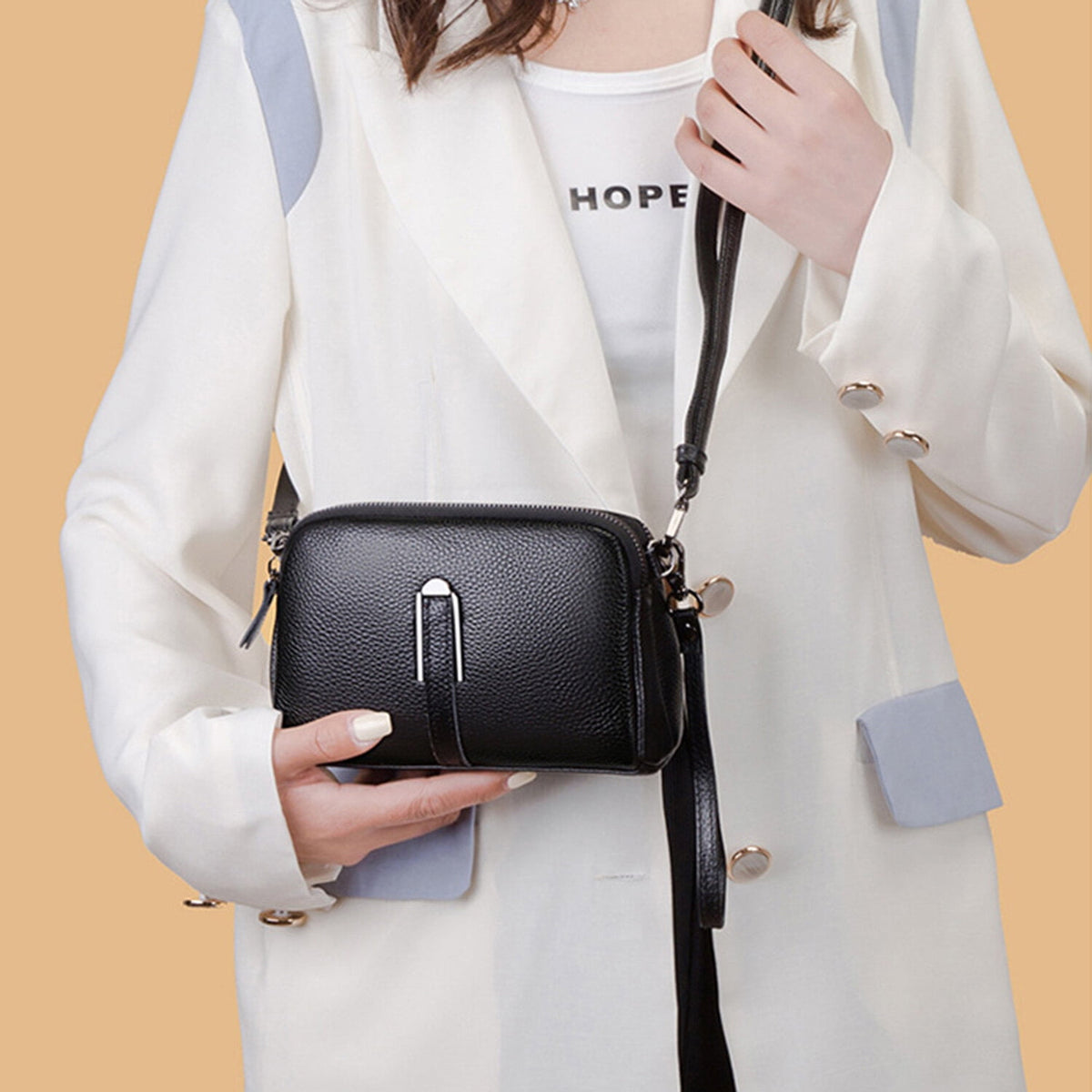 KAWELL Crossbody Bags for Women Genuine Leather Shoulder Purse Cross Body Bag with Wristlet Top Zipper