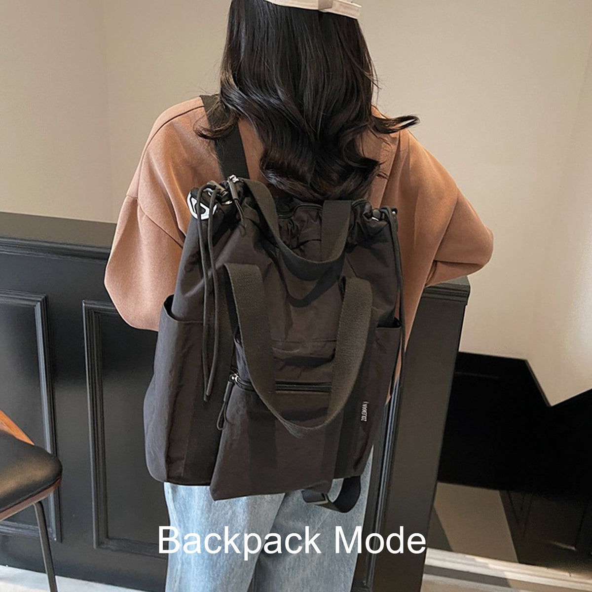 URSOFINE Convertible Drawstring Backpack Tote Bag, Water Resistant Multiway Shoulder Crossbody Bag with Pockets for Women, Casual Daypack for Work, Travel & Gym