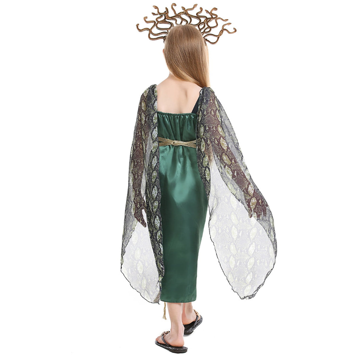 KAWELL Green Costume with Headpiece Green Dress for Halloween Dress Up