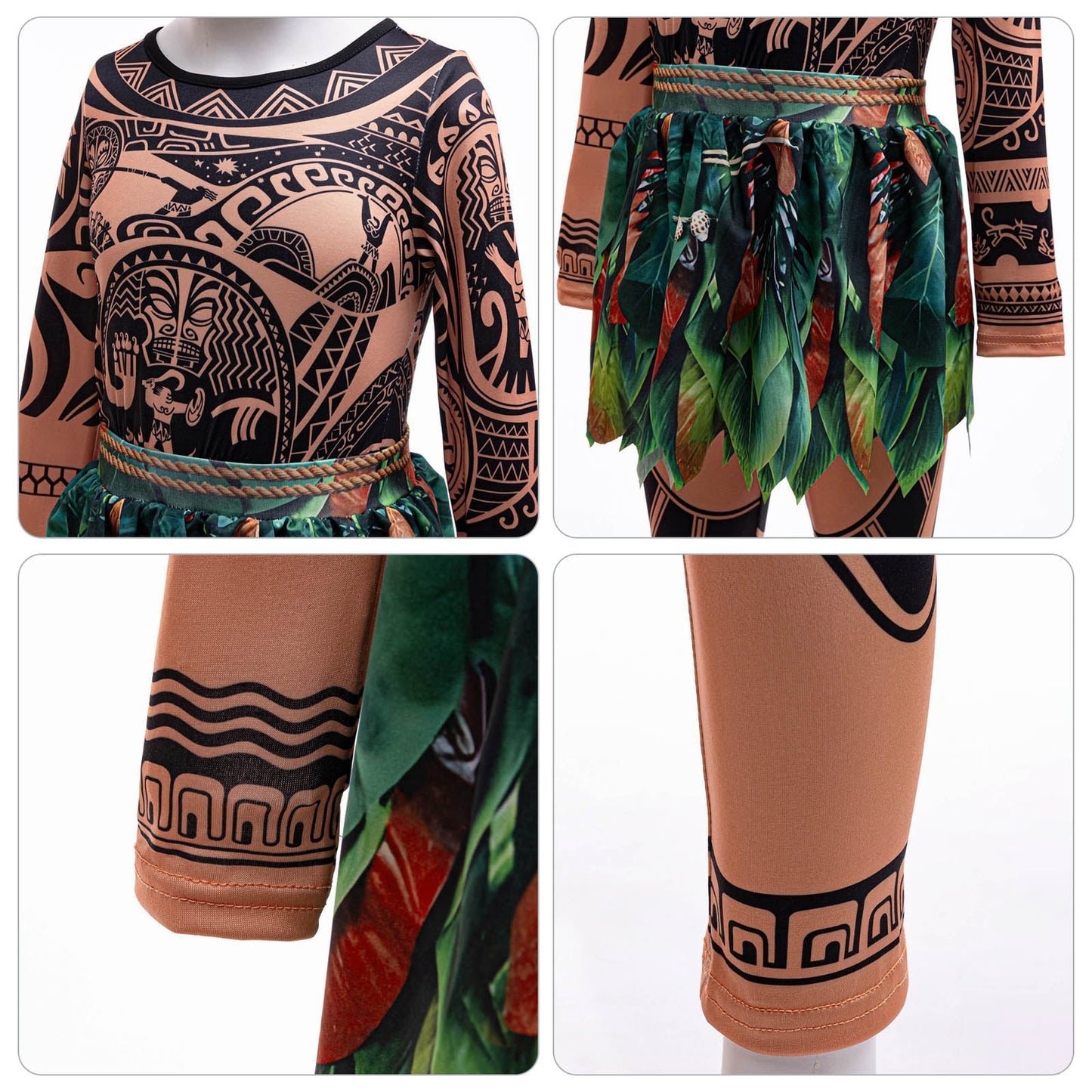 URSOFINE Ocean Adventure Role Play Costume,Island Warrior Halloween Costumes, Hawaiian Tattoo 3D Printed Apparel with Necklace & Wig