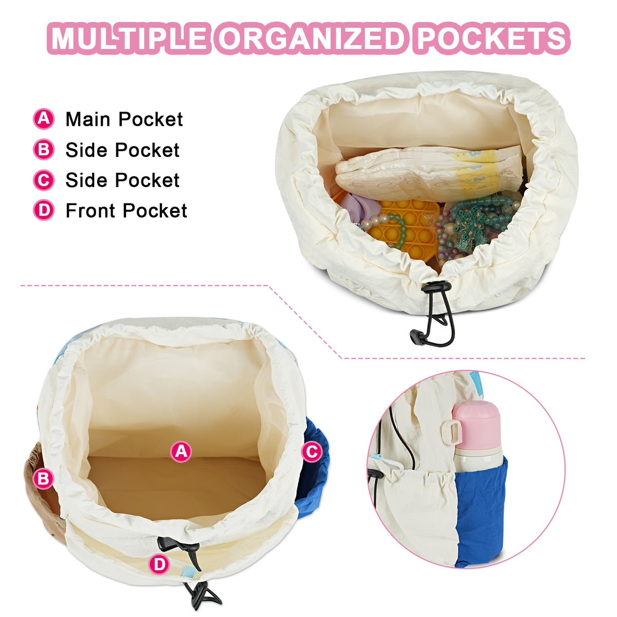 URSOFINE Lightweight Drawstring Backpack Cute Small Color Block Backpack Casual Daypack