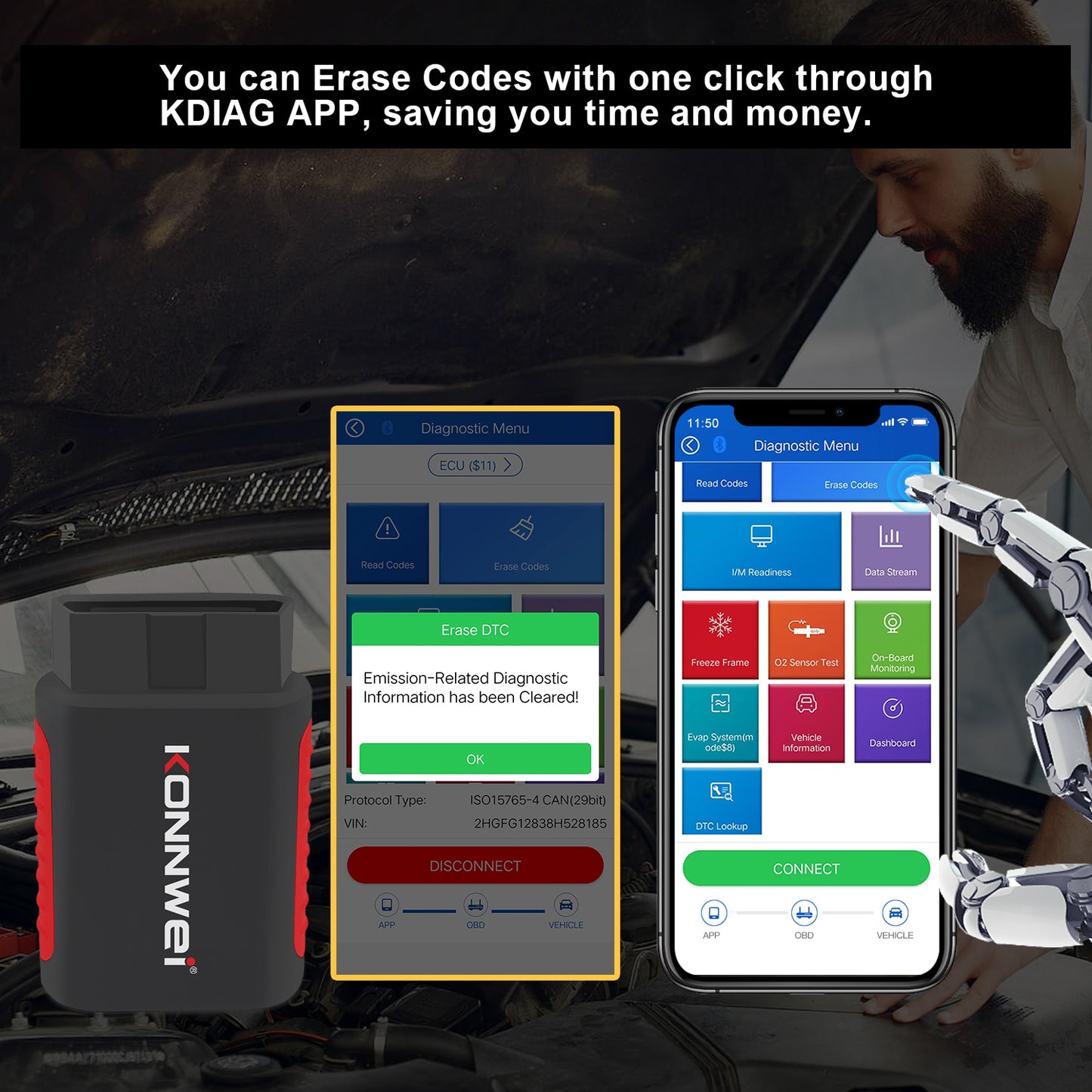 KONNWEI KDIAG Bluetooth 5.0 Full System OBD2 Scanner | 31+ Reset Functions | iOS & Android