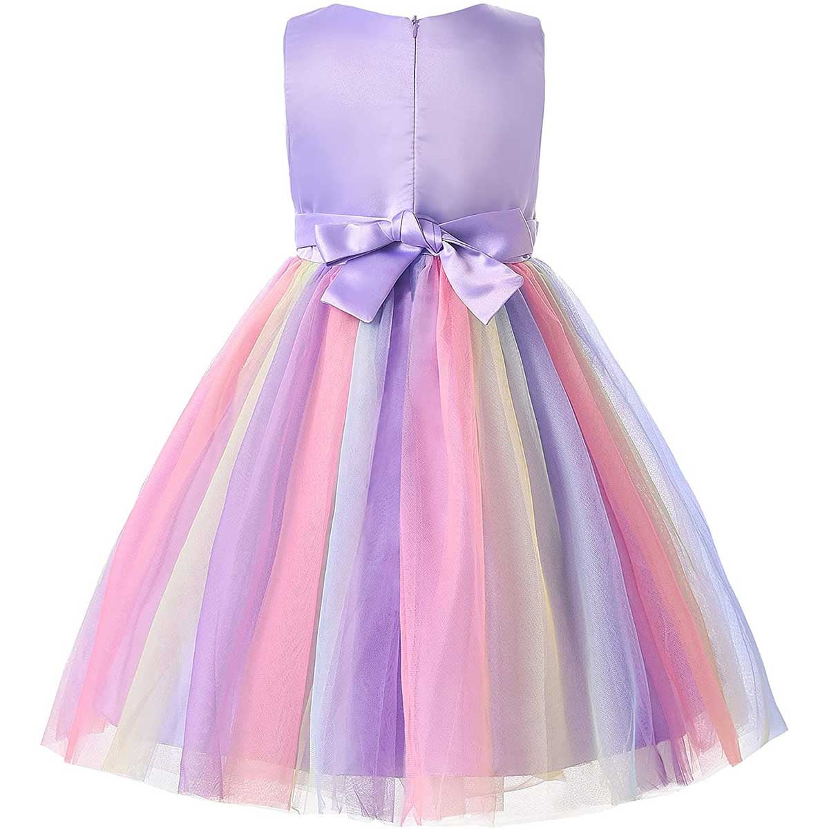 KAWELL Flower Girls Sequence Sequin Rainbow Tulle Wedding Party Dress Bridesmaid Birthday Pageant Ball Gown