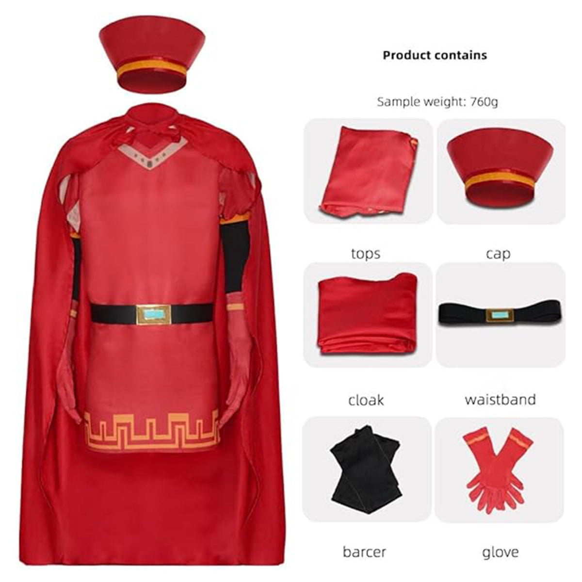 KAWELL Unisex Adult King Farquaad Cosplay Costume Outfits Halloween Classic Role Farquaad Costume Red Cape Cloak Cap Suit