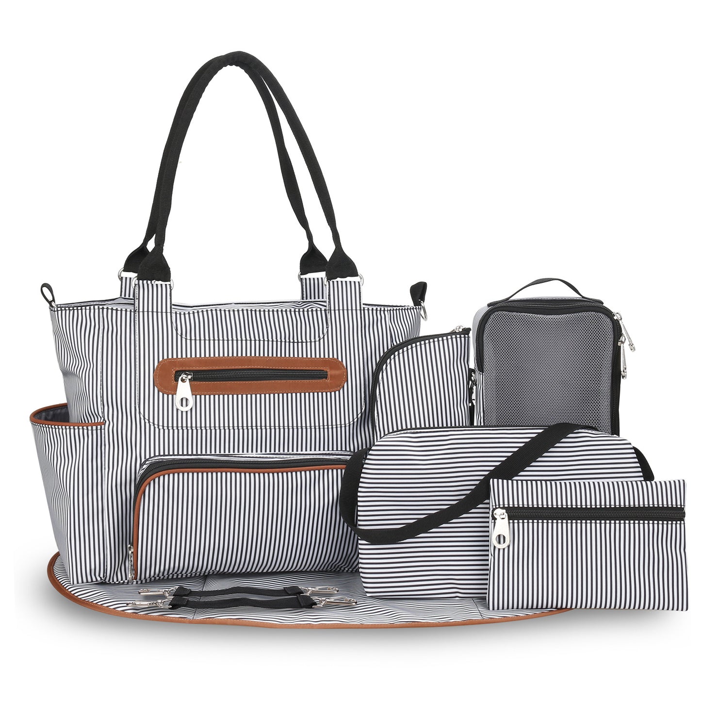 Large Capacity Mommy Diaper Bag Set – Multifunctional Handbag with Stroller Hook, Bottle Bag & Changing Pad | 6 Colors