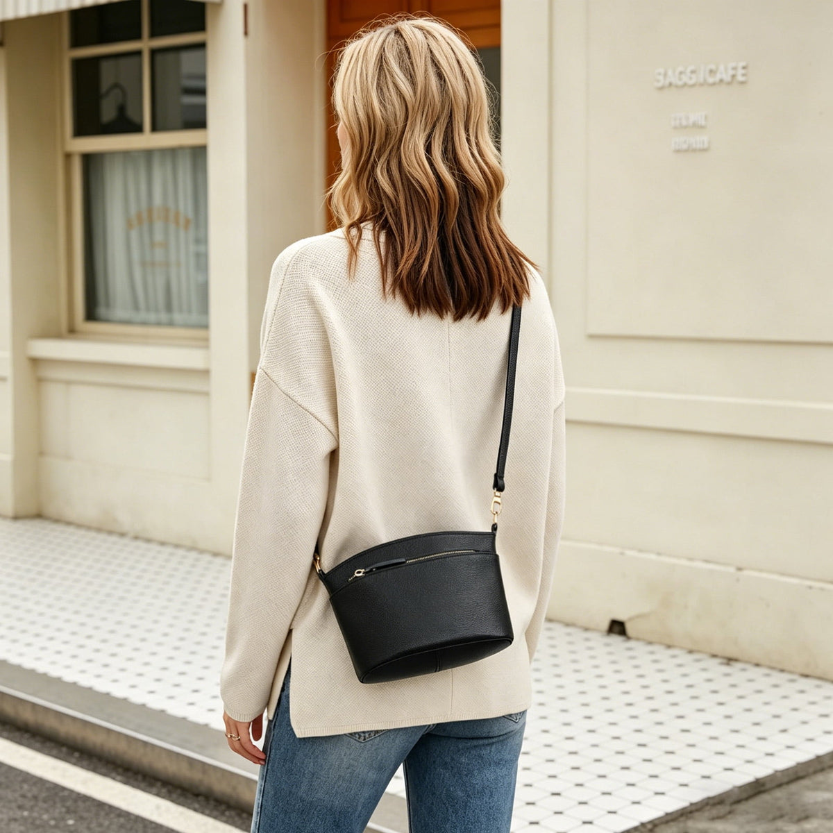URSOFINE Women's Genuine Leather Crossbody Purse Multi-Zipper Bucket Bag Lightweight Casual Shoulder Bag for Everyday & Travel
