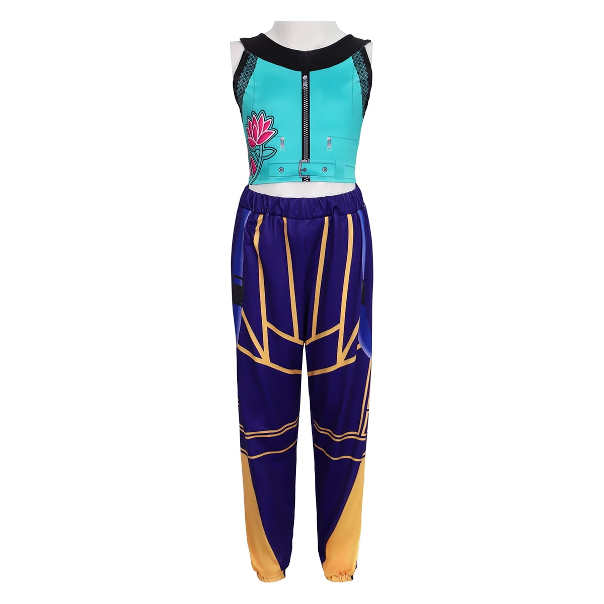 Kids Popular Singer Idol 2-Piece Outfit, Girls Pop Star Stage Printed Crop Top & Jogger Pants for Halloween Cosplay, 3-9 Years