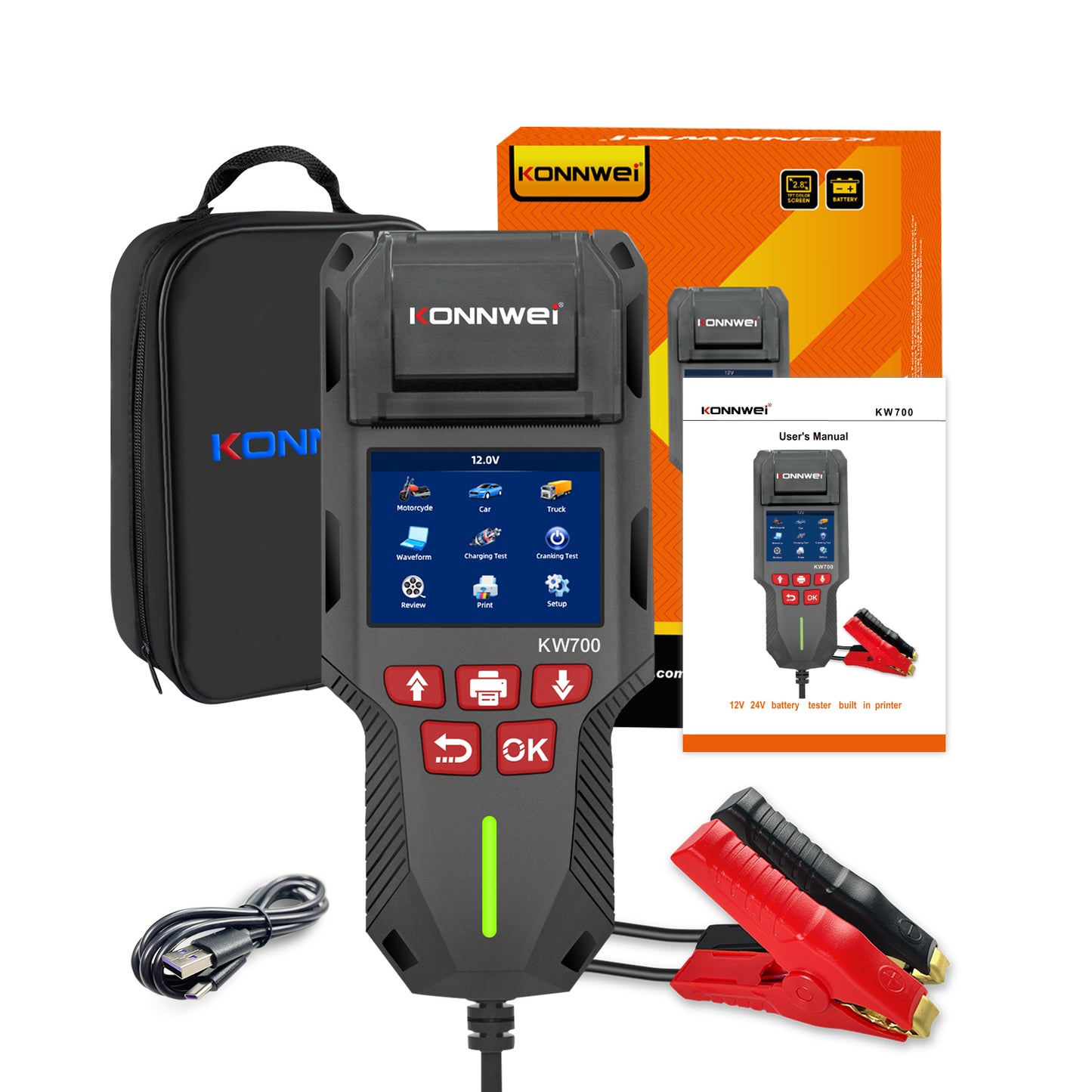 KONNWEI KW700 Battery Tester with Thermal Printer | 6V 12V 24V All-in-One Diagnostic Tool