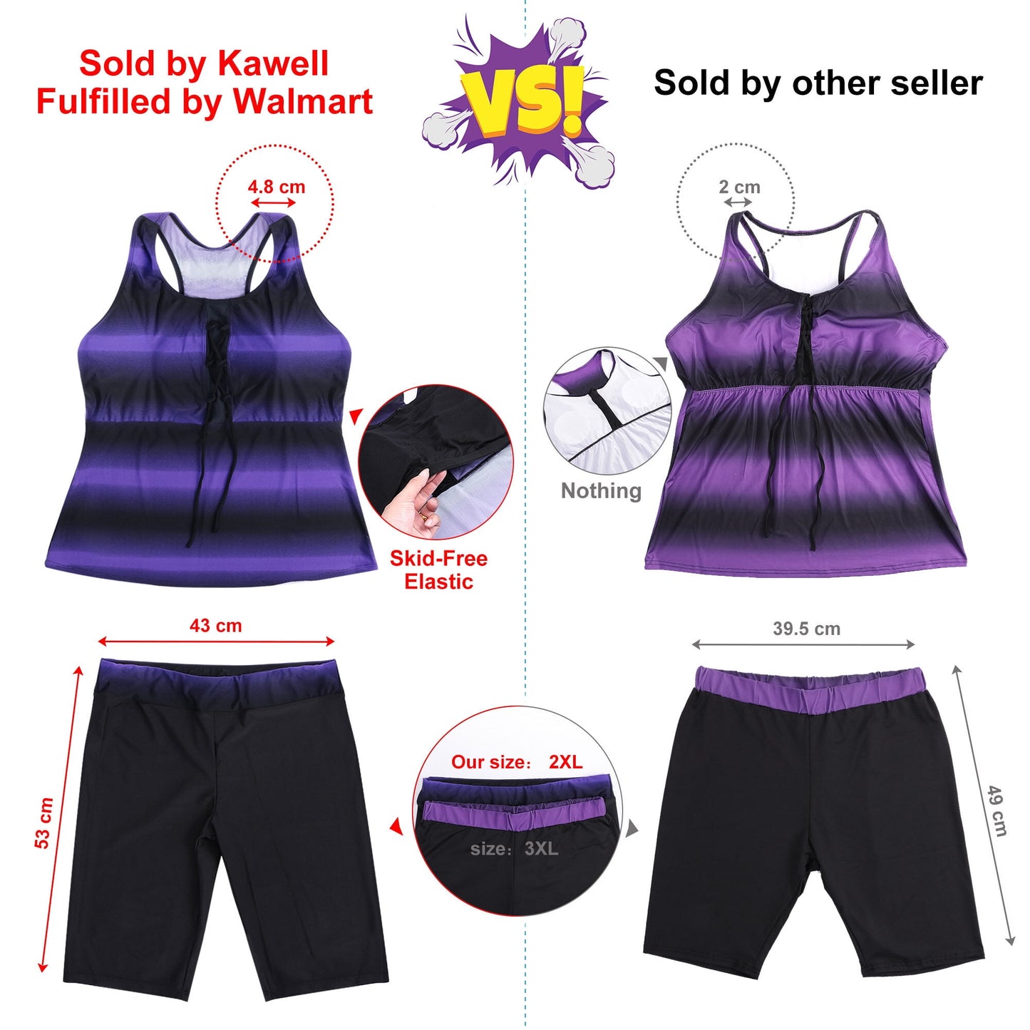 Women's Plus Size Rash Guard Capris Tankini Athletic Swimwear