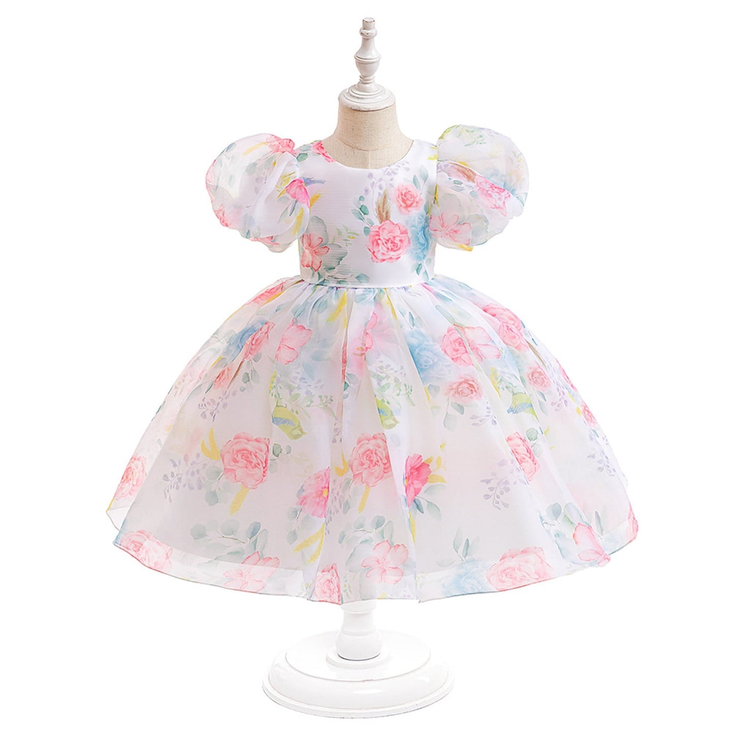 KAWELL Easter Dress for Girls Puff Sleeve Floral Dress Wedding Pageant Party Ball Gown Dresses