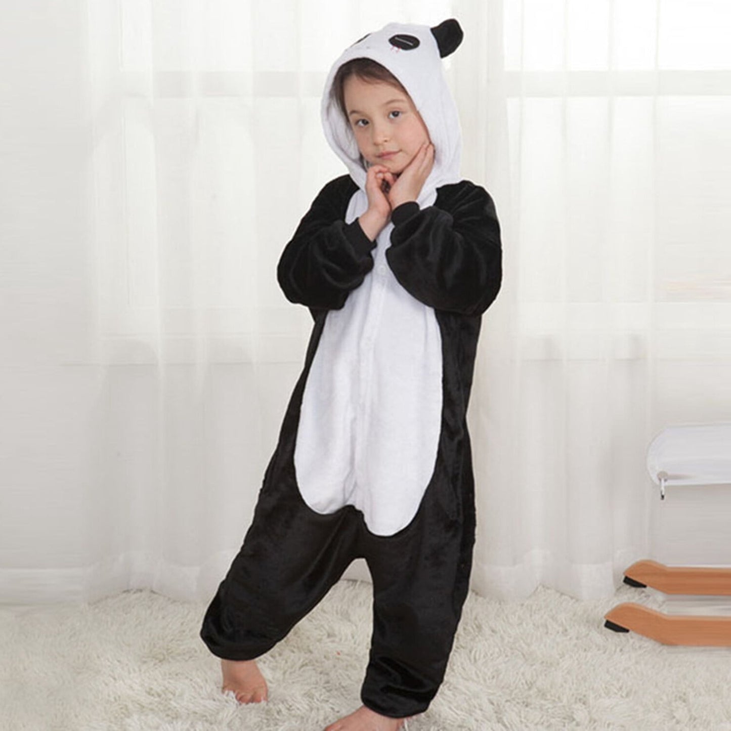 KAWELL Unisex Panda Parent One-Piece Pajamas Flannel Animal Pajamas Costume Halloween Christmas Cosplay