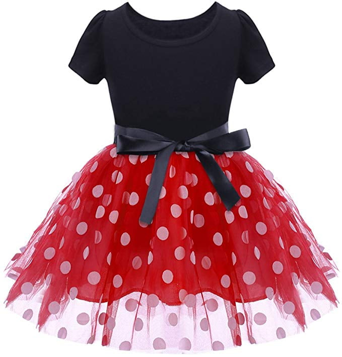 KAWELL Mini Costume for Girls with Mouse Ear Headband, Polka Dot Dress, Child/Toddler, 18-24M