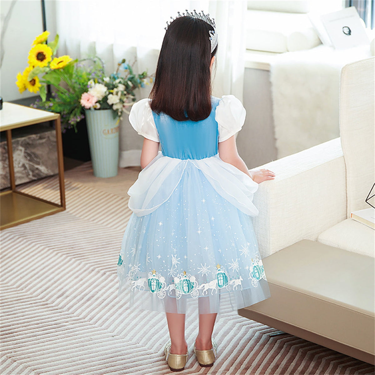 KAWELL Princess Blue Costume Fancy Costume Princess Dress Halloween Party Role Play with Sleeves