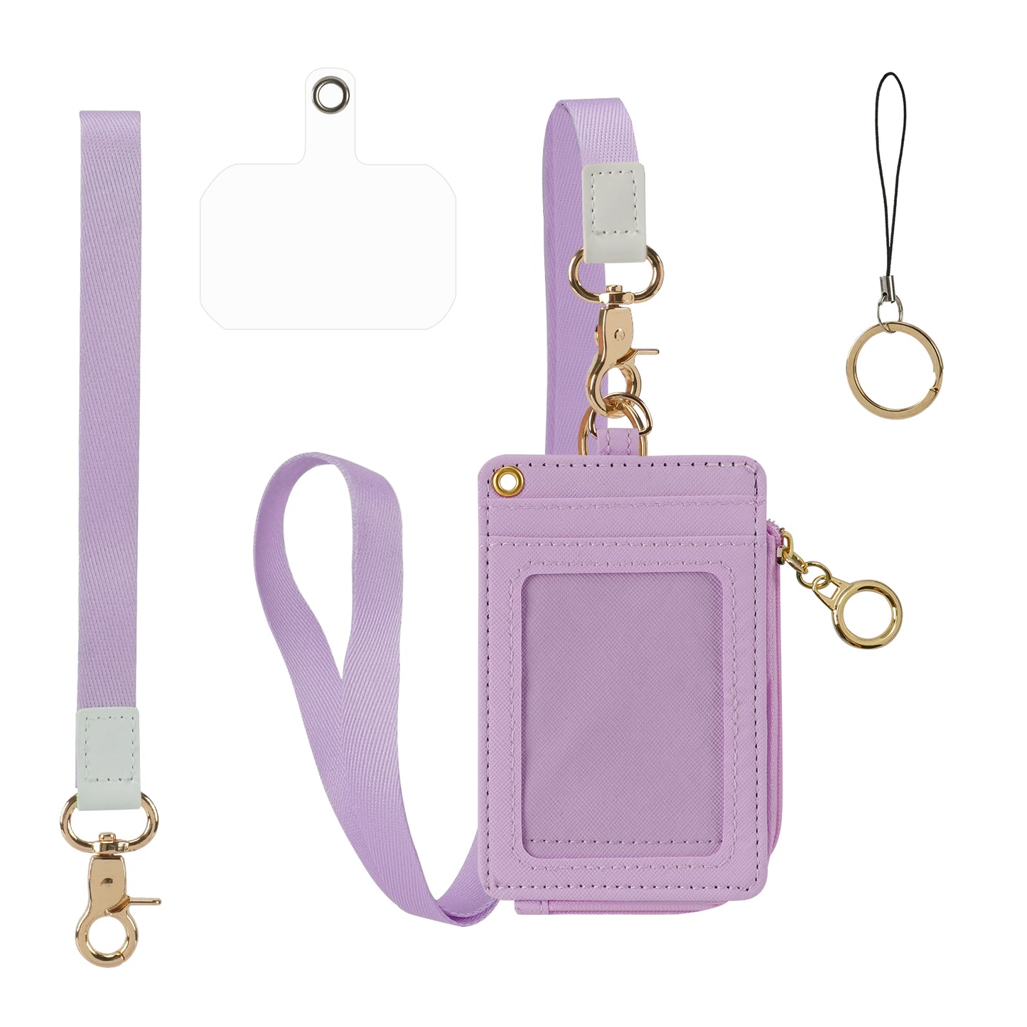 Leather Lanyard Card Holder with Zipper – ID Badge Cover, Access Control Card Case, Anti-Lost Keychain Wallet