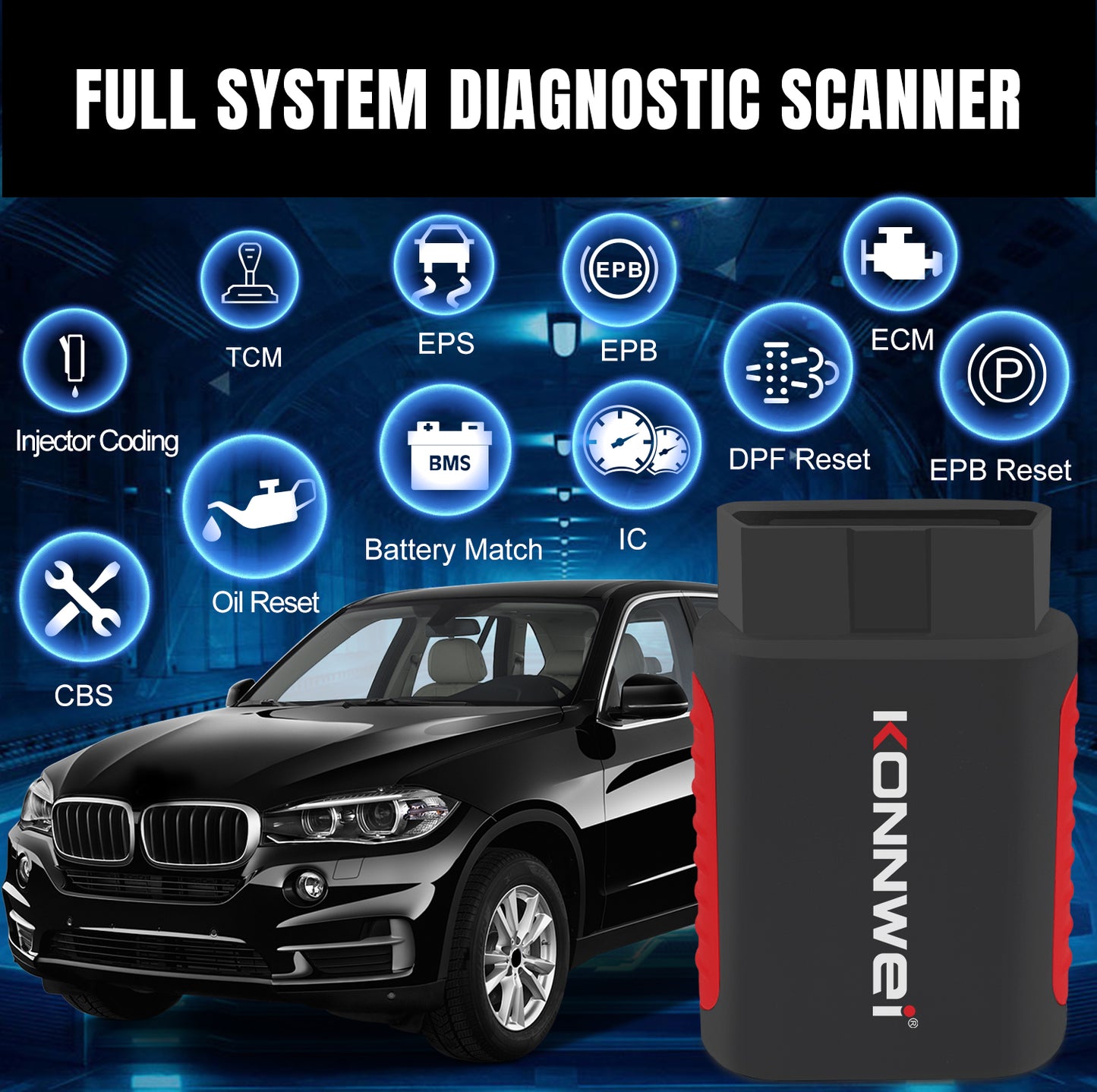 KONNWEI KDIAG Bluetooth 5.0 Full System OBD2 Scanner | 31+ Reset Functions | iOS & Android