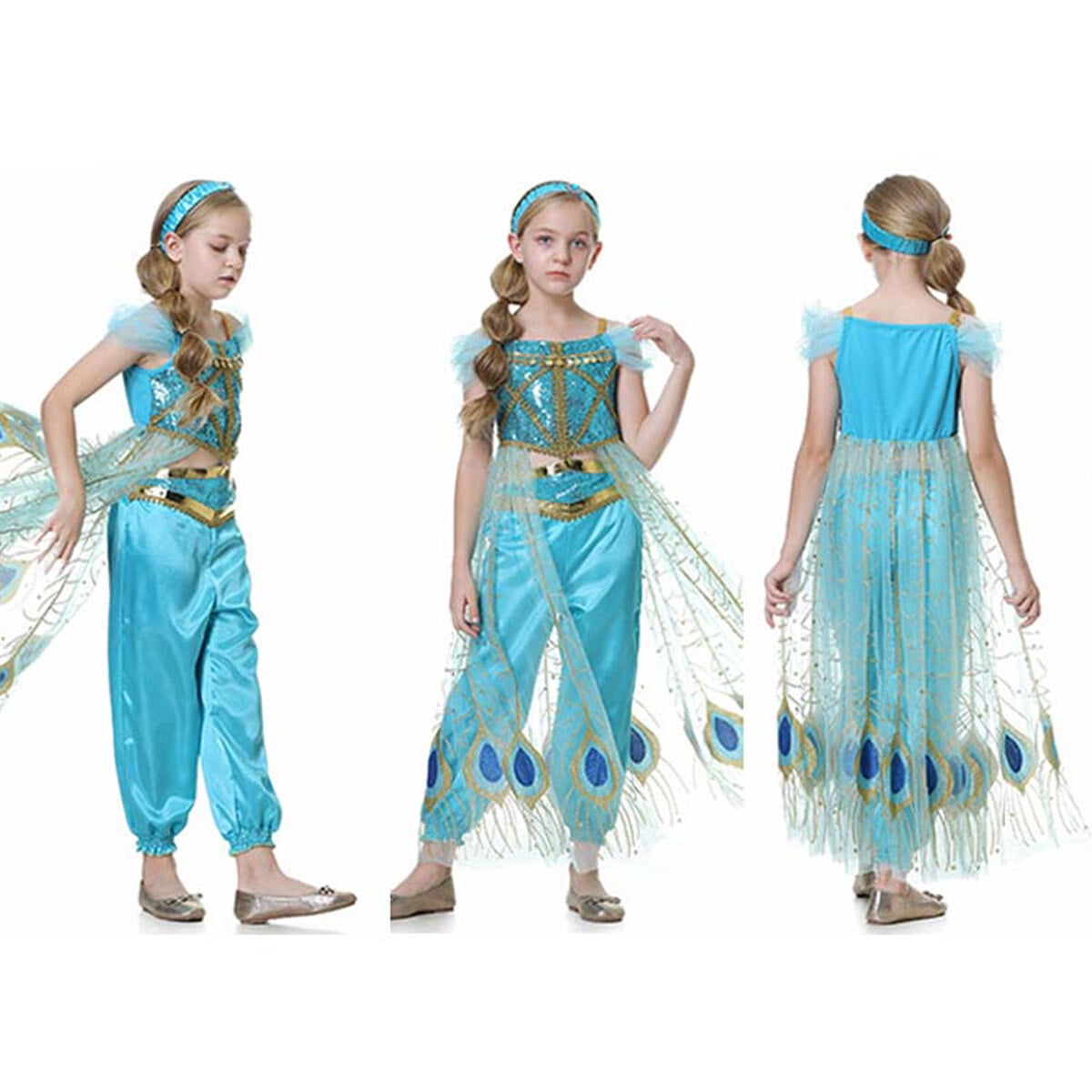KAWELL Jasmine Costume Princess Dress up Halloween Party Role Play Outfit