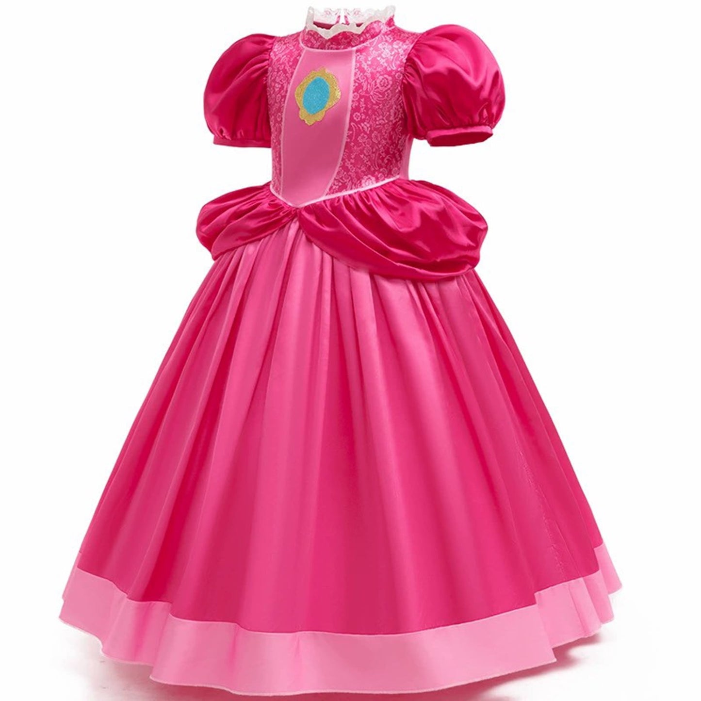 URSOFINE Pink Princess Dress with 4Pcs Accessories Set Puff Sleeve Tulle Gown Fancy Royal Costume Dress Up for Birthday Party Halloween Cosplay Outfit