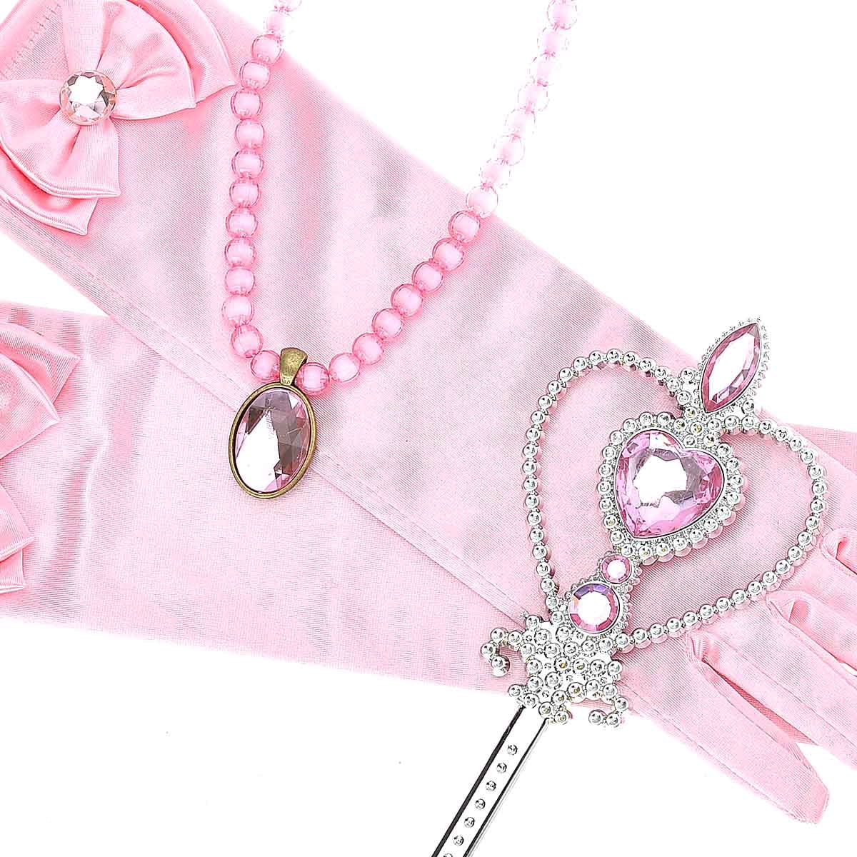 KAWELL Princess Dress Up Jewelry Dress Up Set for Girls Jewelry Accessories with Crowns, Necklaces, Wands, Gloves, Earrings (Yellow 5pcs)