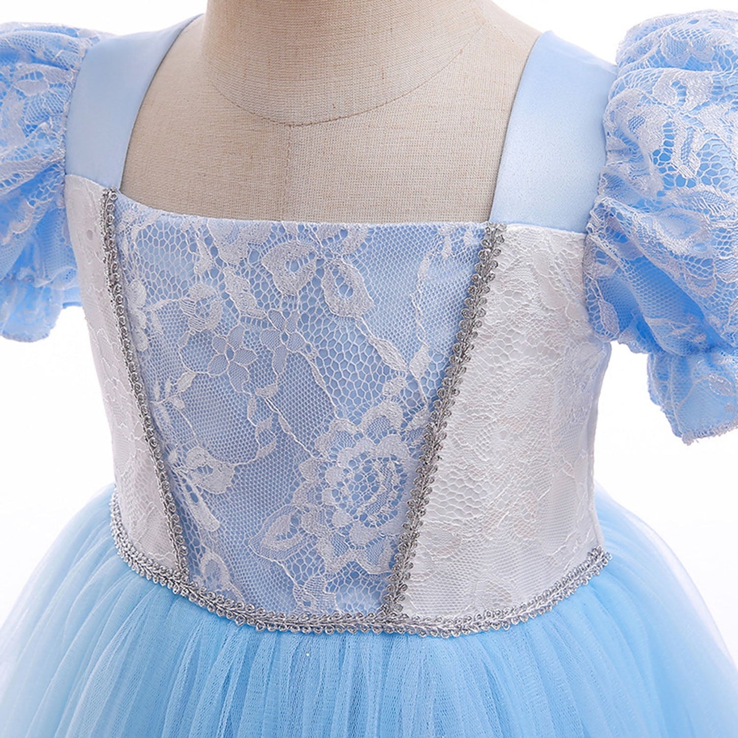 KAWELL Princess Costume Lace Mosaic Mesh Blue Dress