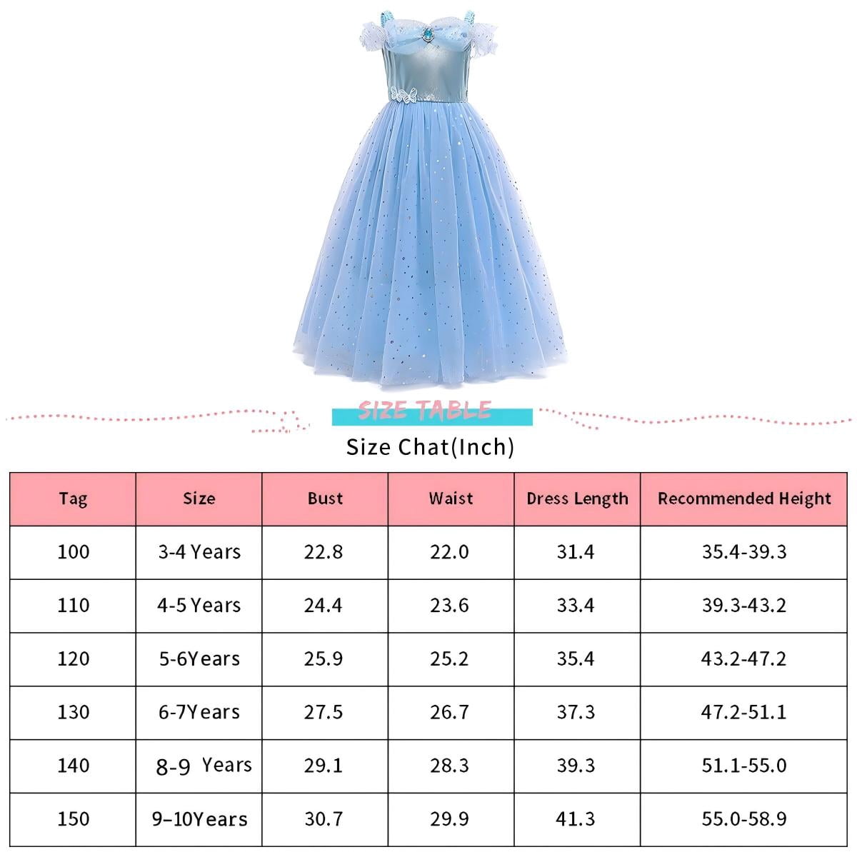 KAWELL Toddler Girls' Princess Dress Costume, Blue Sparkle Tulle Gown for Christmas, Halloween, Birthday Party, Ages 3-10T