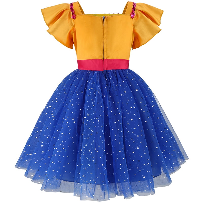 Pop Singer Idol Cosplay Costume with Tutu Dress Sparkly Blue Tulle Halloween Birthday Costume for 3-9 Years