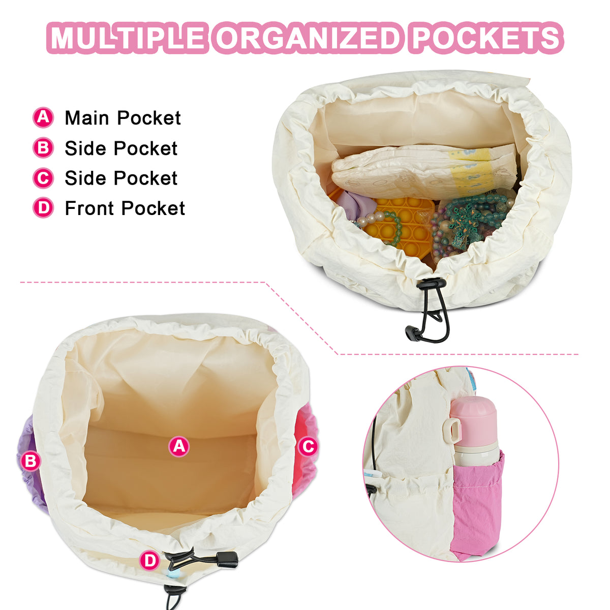 URSOFINE Lightweight Drawstring Backpack Cute Small Color Block Backpack Casual Daypack
