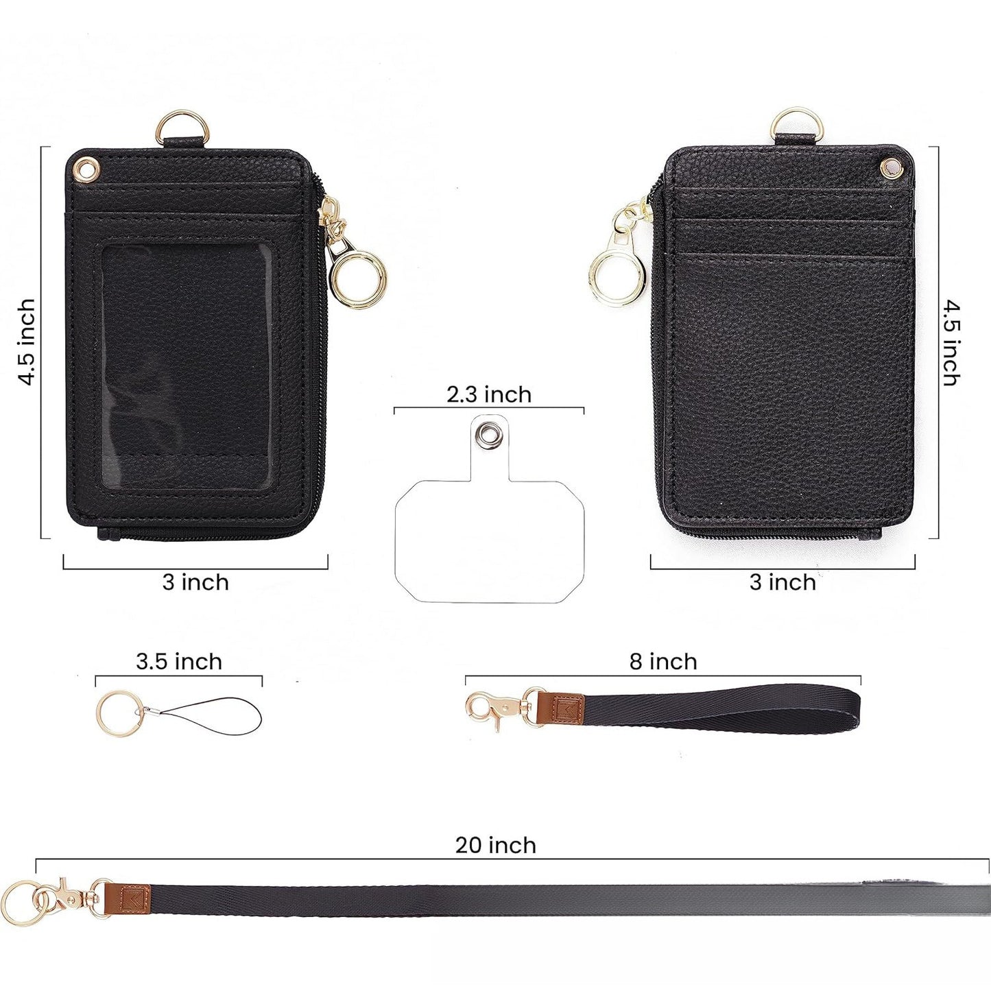Leather Lanyard Card Holder with Zipper – ID Badge Cover, Access Control Card Case, Anti-Lost Keychain Wallet