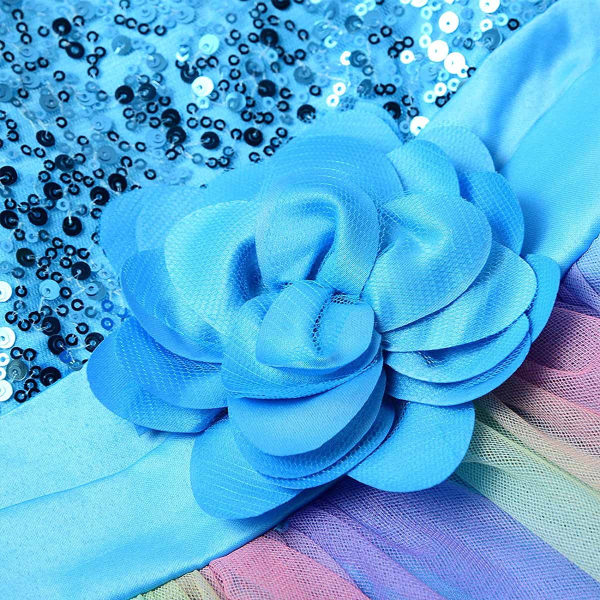 KAWELL Flower Girls Sequence Sequin Rainbow Tulle Wedding Party Dress Bridesmaid Birthday Pageant Ball Gown