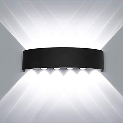 Kawell 12W Waterproof Modern Wall Light LED Wall Lamp Aluminum LED Wall Sconce Up Down Indoor Outdoor for Bedroom Bathroom Hallway Porch Corridor Hotel Doorway Garden Pathway, Black 6000K