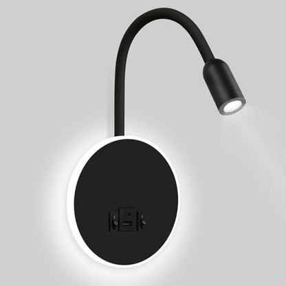 Kawell Modern LED Wall Sconce with Switch Swivel Bedside Reading Spotlight Hardwired 9W Plus 3W LED Wall Light with USB and Type-C Ports Indoor for Bedroom Study Living Room, Black