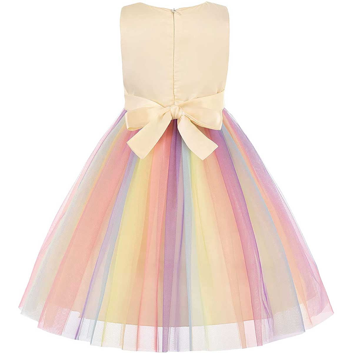 KAWELL Flower Girls Sequence Sequin Rainbow Tulle Wedding Party Dress Bridesmaid Birthday Pageant Ball Gown