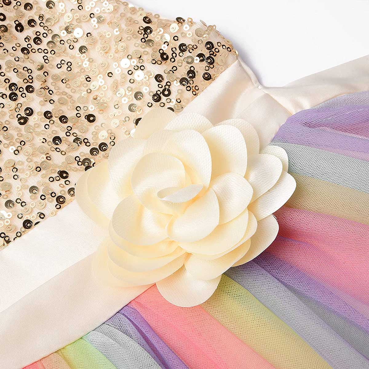 KAWELL Flower Girls Sequence Sequin Rainbow Tulle Wedding Party Dress Bridesmaid Birthday Pageant Ball Gown