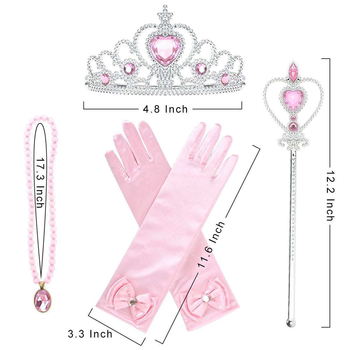 KAWELL Princess Dress Up Jewelry Dress Up Set Jewelry Accessories with Crowns, Necklaces, Wands, Gloves, Earrings (Pink 5pcs)