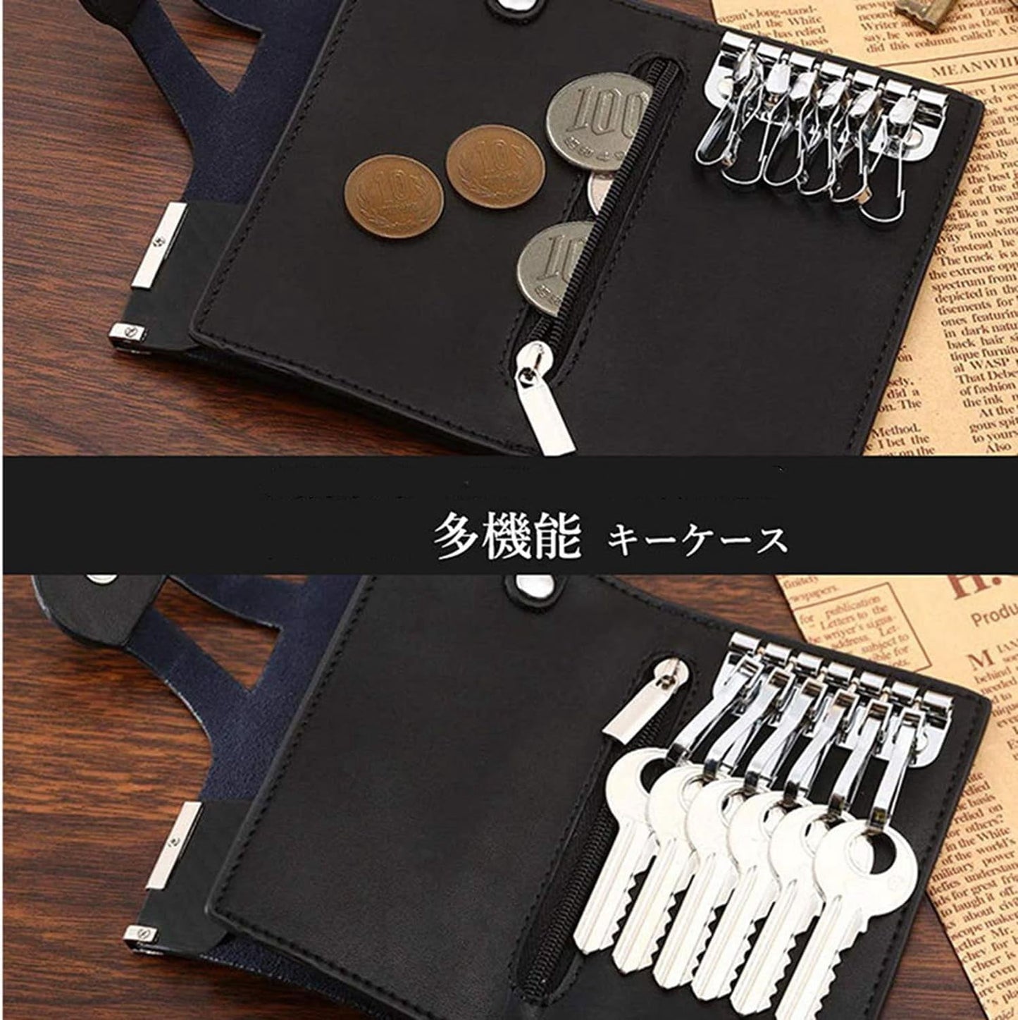 Men's Genuine Leather Key Case Wallet | 6 Key Hooks, Card Slots & Coin Pocket