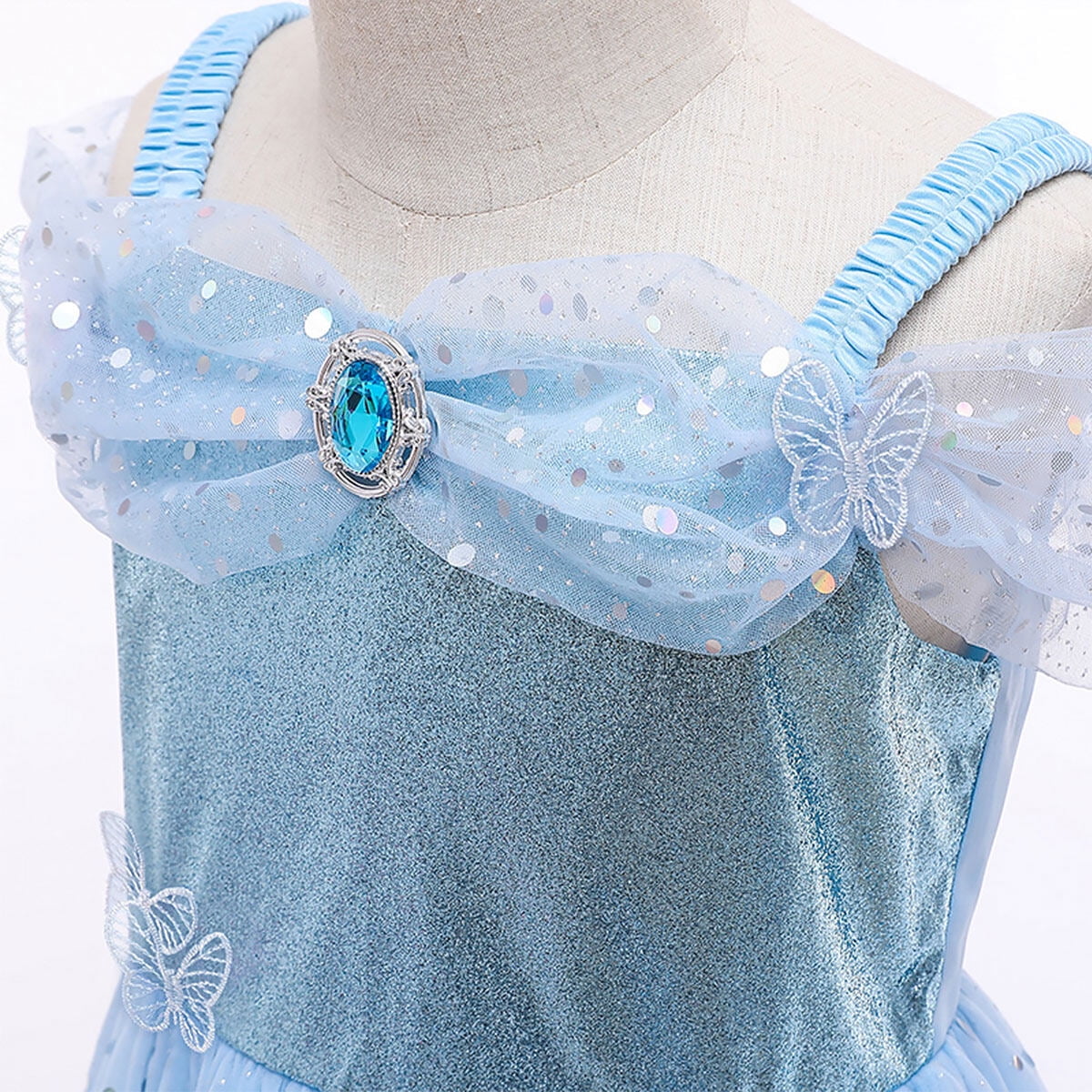 KAWELL Toddler Girls' Princess Dress Costume, Blue Sparkle Tulle Gown for Christmas, Halloween, Birthday Party, Ages 3-10T