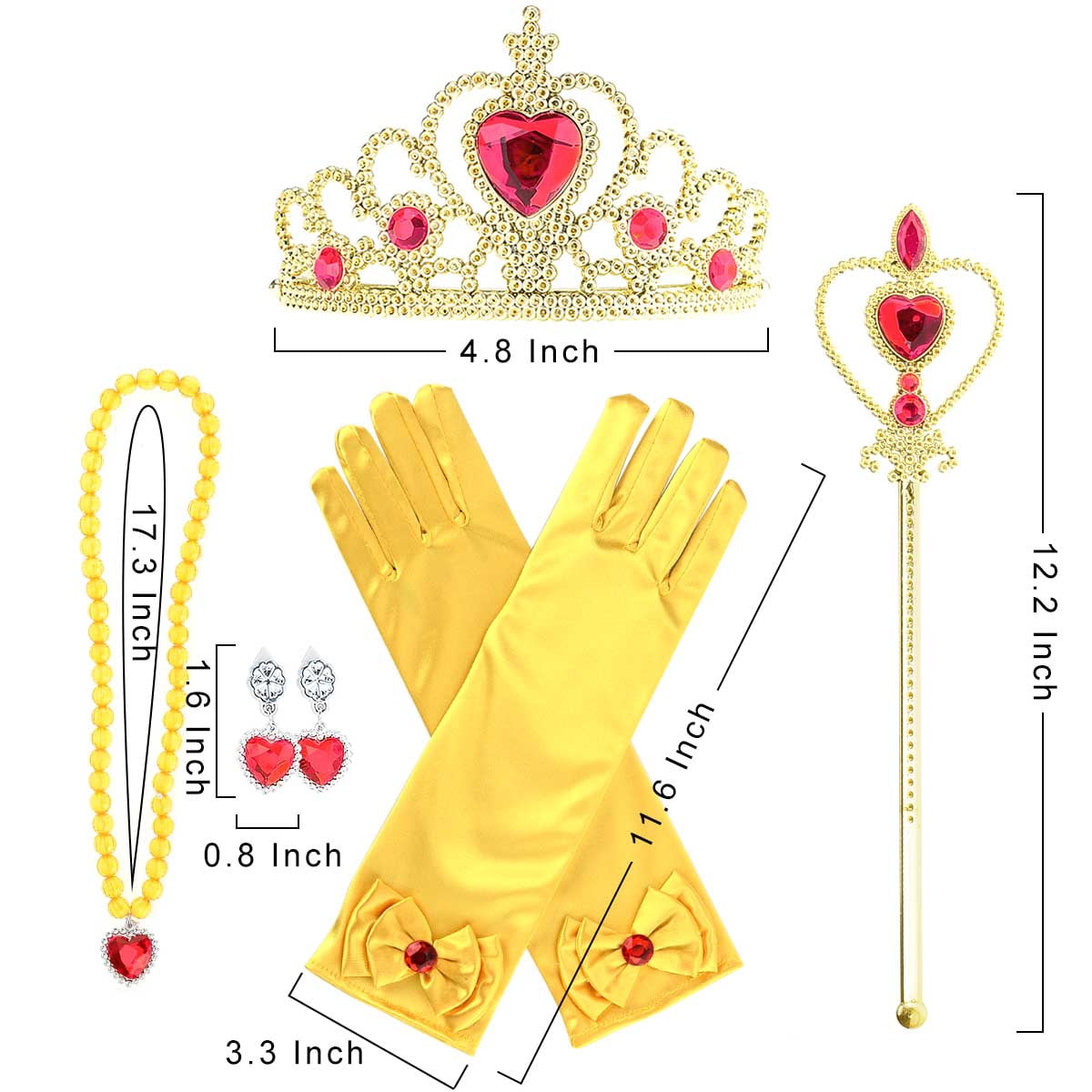 KAWELL Princess Dress Up Jewelry Dress Up Set for Girls Jewelry Accessories with Crowns, Necklaces, Wands, Gloves, Earrings (Yellow 5pcs)