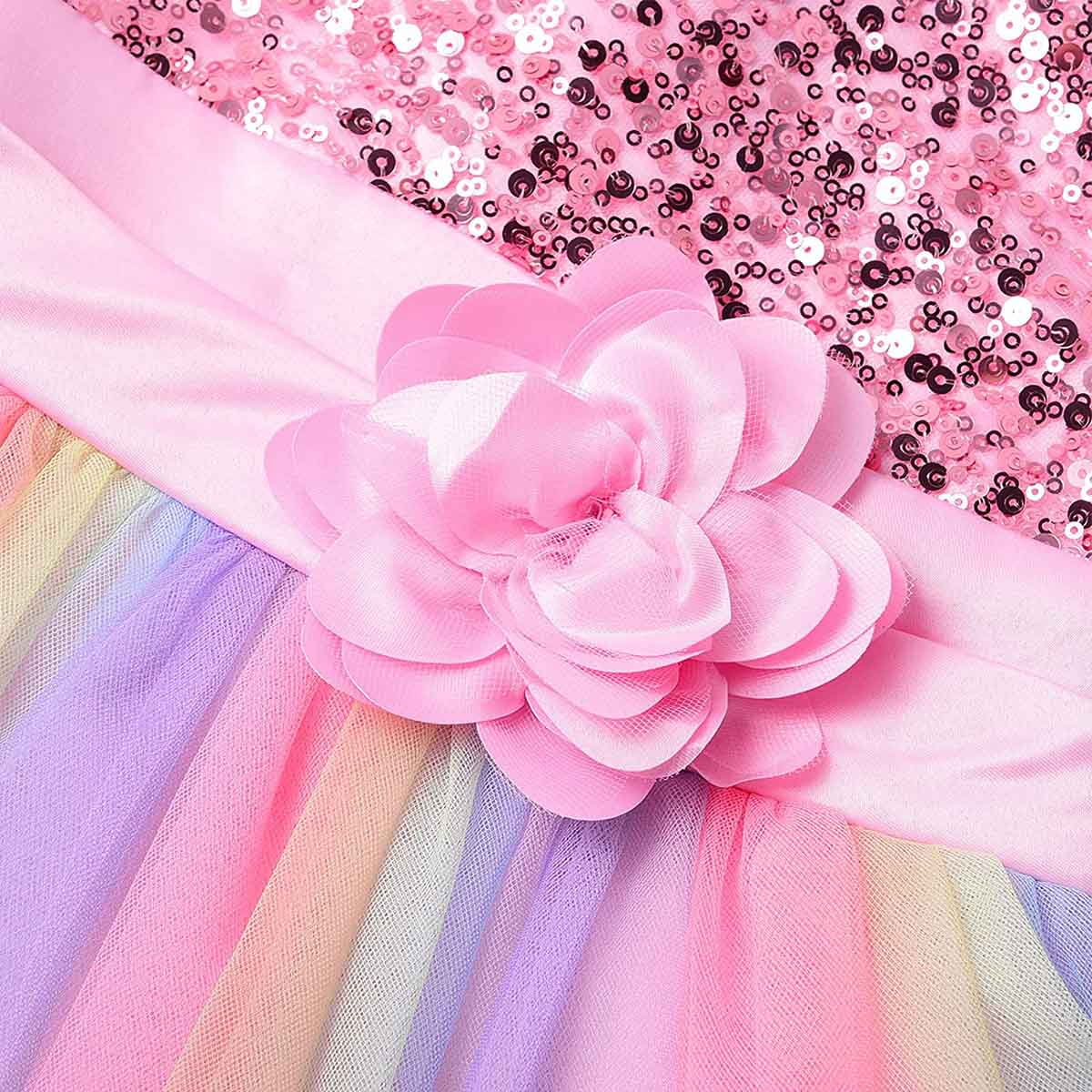 KAWELL Flower Girls Sequence Sequin Rainbow Tulle Wedding Party Dress Bridesmaid Birthday Pageant Ball Gown