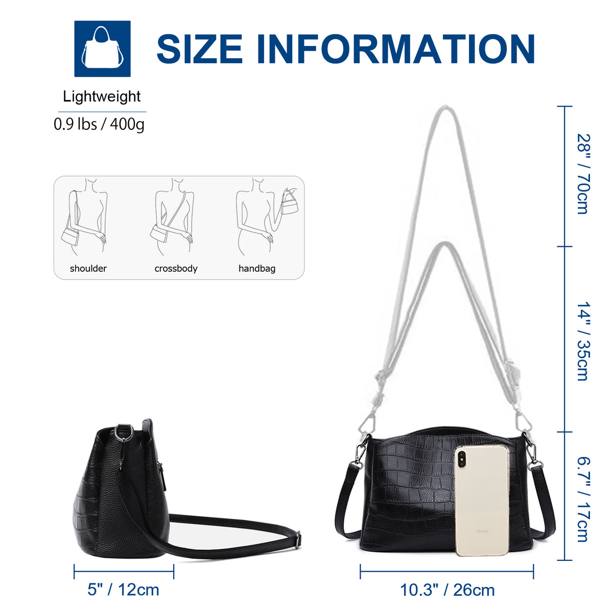 URSOFINE Crocodile Patterned Shoulder Purses for Women Genuine Leather Hobo Bags Large Crossbody Purses