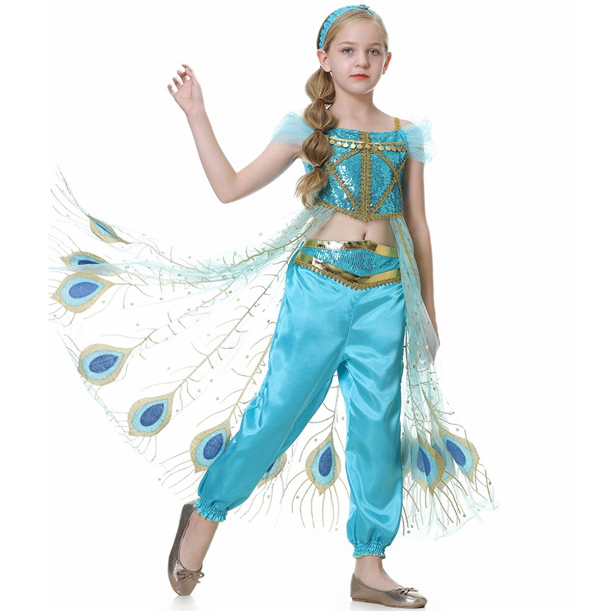 KAWELL Jasmine Costume Princess Dress up Halloween Party Role Play Outfit