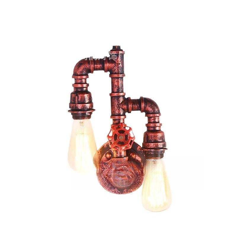 Vintage Industrial Double Head Wall Sconce – Wrought Iron Pipe Light for Bar, Restaurant & Hallway