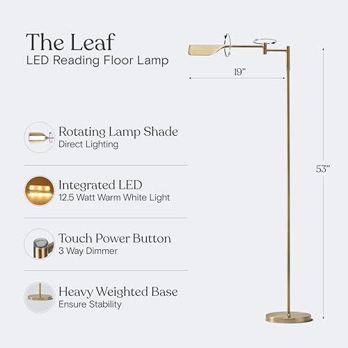 Dimmable LED Reading Floor Lamp with Adjustable Swing Arm | Antique Brass