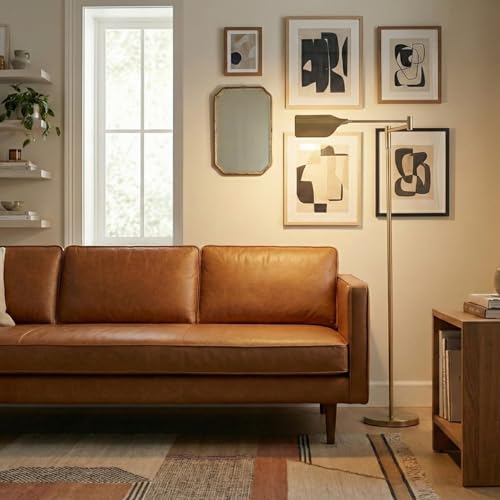 Dimmable LED Reading Floor Lamp with Adjustable Swing Arm | Antique Brass