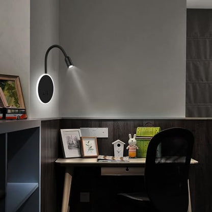 Kawell Modern LED Wall Sconce with Switch Swivel Bedside Reading Spotlight Hardwired 9W Plus 3W LED Wall Light with USB and Type-C Ports Indoor for Bedroom Study Living Room, Black
