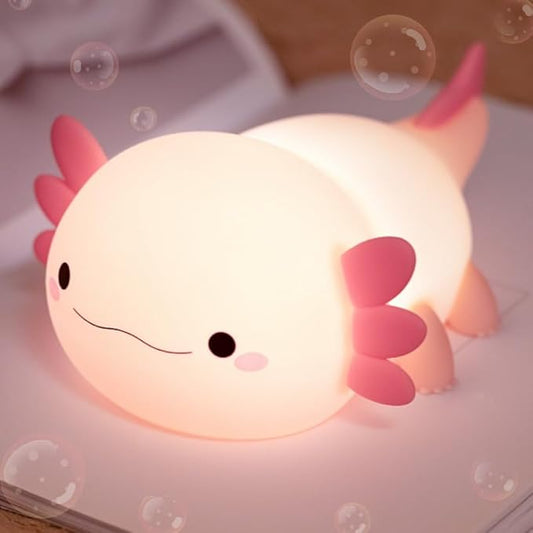 Axolotl Night Light | Rechargeable Silicone Bedside Lamp, Dimmable, Kids Teen Gift