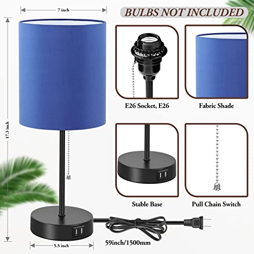 Set of 2 Bedside Table Lamps with USB Charging Port & AC Outlet