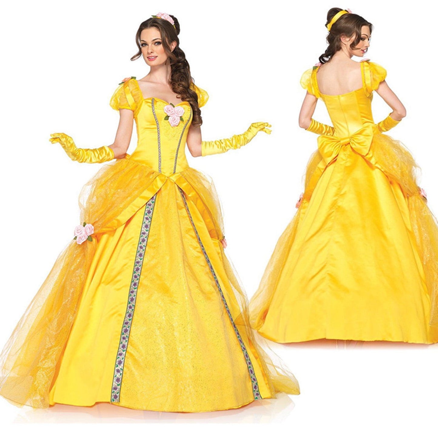 URSOFINE Women's Belle Costume Adult Yellow Off-Shoulder Princess Dress up Ball Gown Beauty Outfit Halloween Party Dress